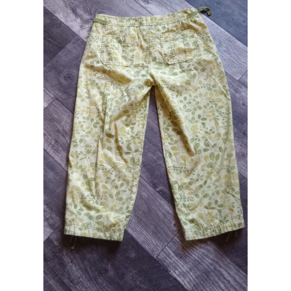 Elevenses Anthropologie Women's 4 Yellow/Green Leaf Print Capri Cargo Pants Vtg